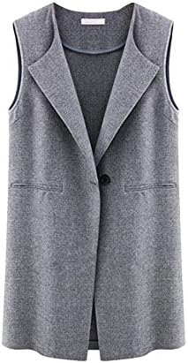 LILICAT Womens Sleeveless Jacket Long Coat Cardigan Gilets Vest Outwear Coat Cardigan Women's Lapel Sleeveless Long Waistcoat Vest One Button (Gray, Size:L2)
