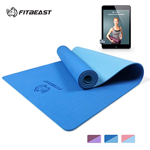 FitBeast Yoga Mat, 6mm Thick Non-Slip Exercise Yoga Mat, TPE Eco-Friendly Fitness Mat with Carry Strap-Workout Mat for Yoga, Pilates and Gymnastics 183 x 61 x 0.6CM, Compact Lightweight for Travel