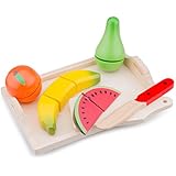New Classic Toys 0583 - Set de bandeja y frutas de madera