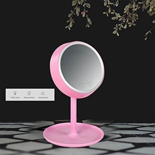GraceU LED Kosmetikspiegel,Rosa intelligente Schalter Helligkeit wiederaufladbare 3-in-1 LED beleuchtete Make-up/Kosmetik Eitelkeit Spiegel Tisch Lampen H-DL-02 - 3