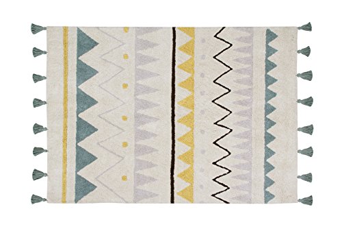 Lorena Canals - Alfombra Natural Azteca Grande, Lavable, de algodón, Color Azul Vintage (140 x200 x 30 cm)