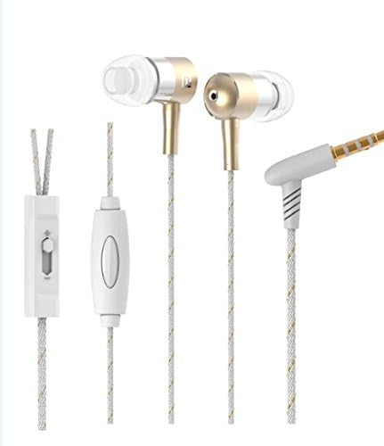 Langston ® Sony Xperia Z3 Tablet Compact 8" Inch Gold Braided Metal In Ear Stereo High Definition Headphones With built in Microphone &amp; Volume Control