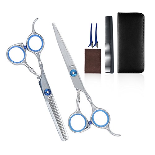 Preisvergleich Produktbild Friseur Haarschere Set, Professionel Rostfreier Stahl Haarschneidescheren, Rasierklingenschere mit Einstellung Spannung Schraube, Verdünnung / Texturierung Schere mit Clips(7 Artikel)
