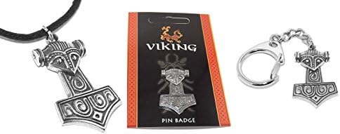 Pewter Viking Thors Hammer Pendant, Keyring and Pin Badge (3 items)