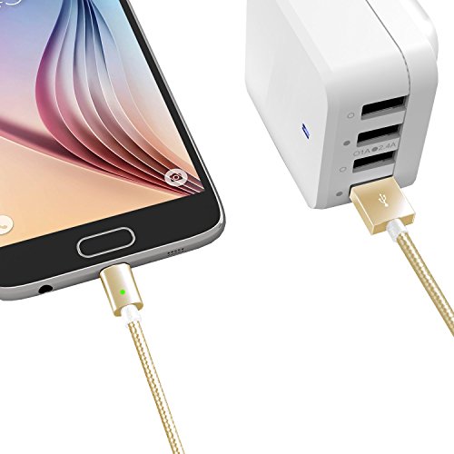 Magnetisches USB Ladekabel DatenKabel[1m/3.3ft],EVIISO Magnetisches High Speed USB 2.0 A Male auf Micro USB Synchronisations und Ladekabel – Geflochtenes 2.4A Schnellladekabel für Android-Geräte, Samsung Galaxy S7 S7 Edge S6, Sony, HTC, Motorola und mehr(Gold) - 5