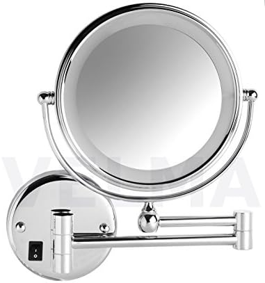 VELMA - SWITCH AROUND - LED208NC 7x - Direct Connection - Two-sided LED lighted cosmetic mirror / magnifying mirror / men's shaving mirror / make-up mirror - 7x magnification + normal size - can be turned in all directions - high-gloss chromed brass - no plastic - can be folded back to the wall - Premium quality