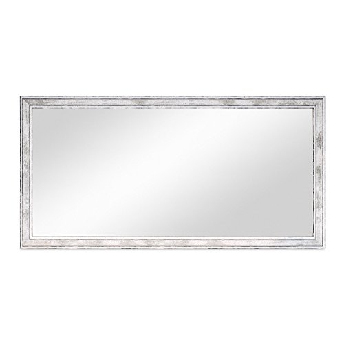 Wand-Spiegel 34,5×64,5 cm im Holzrahmen Pastell Vintage Look / Alt-Weiß Silber / Spiegelfläche 30×60 cm - 3