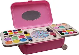 NIYAMAT Plastic Makeup Kit For Girls All-In-One Trolley Type Water Removable Real Cosmetics , Multicolour, 3-10 Years