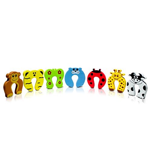 VENKON - 7 Pieces Set of Door Stopper Animal Shaped Door Wedges for Kids Finger Squeeze Protection - Dense Foam - 10 x 10 x 1.2 cm