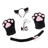 El conjunto de cosplay de gato incluye 2 guantes de gato, 1 broche para el oído con campanas, 1 pajarita, 1 cola de gato