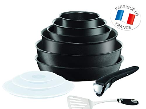 Tefal Ingenio Expertise - Set de 6 Piezas de aluminio con mango extraíble, sartenes de 22 y 26 cm + cazos de 16 y 20 cm + guisera de 24 cm + Wok de 26 cm + 3 tapas de plástico + 1 espátula  + 1 mangos