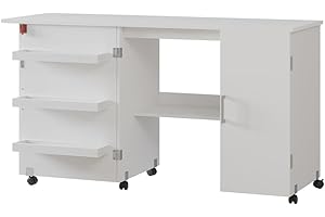 Vicco Tavolo da cucito Carmen, Bianco, 148 x 75 cm con 3 ripiani e armadio