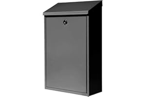 Outopee Wall Mount Weatherproof Mailbox, Lockable Galvanized Mailbox with Key and Top Loading Letter Slot, Outdoor Mailbox for Porch Front Door, Black, 41 x 26 x 12 cm