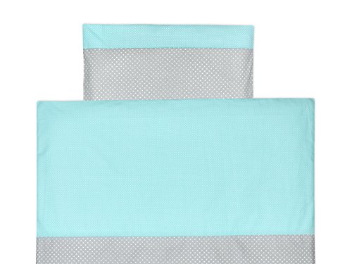 KraftKids Bettwäscheset weiße Punkte auf Grau und weiße Punkte auf Mint 100 x 135 cm, Kissen 40 x 60 cm und 140 x 200 cm, Kissen 80 x 80 cm - 2
