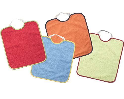 Ti TIN Pack de 4 Baberos Impermeables para Bebé con Cierre con Goma 90% Algodón - 10% Poliéster con Forro de Plástico | Lote de 4 Baberos para Bebés de 12 Meses, 32x36 cm