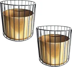 Ascent Homes Metal Wire Based Planter Stand with Pot- Set of 2