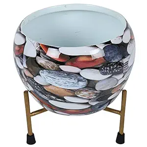 Kraft Seeds Presents Compact 5 Inch Metal Stylish Printed Planter with Tripod Metal Stand for Home and Garden Use.