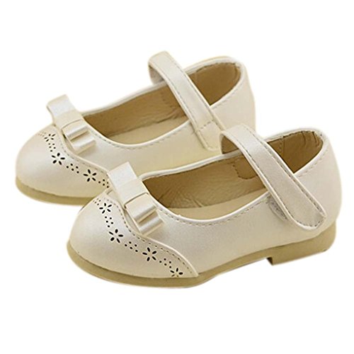 Voberry®1 Pair Cute Retro Style Toddler Baby Girls Soft Kids Bow Flats Casual Walking Princess Shoes (6, White)