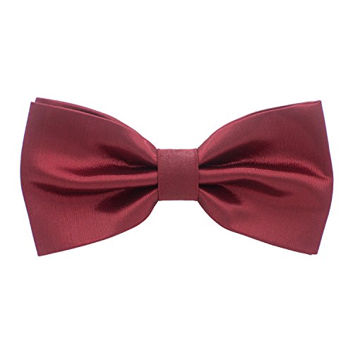 Bow Tie House Satin Classic Pre-Tied Bow Tie Formal Solid Tuxedo, by (Large, Dark Red)