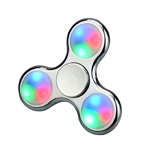 Hand Spinner LED Licht Fidget Hand Spinner Finger Spielzeug EDC Focus Gyro Spielzeug (Silber)