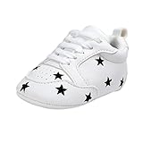  ESTAMICO Kleinkind Baby Jungen Weiche Leder Weiße Turnschuhe Schwarze Sterne 0-6 Monate