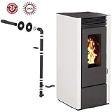 INTERSTOVES - PACK INTERSTOVES - Poêle à granules MARINA 11KW ETANCHE Blanc + Kit ETANCHE sortie ventouse Noir Mat