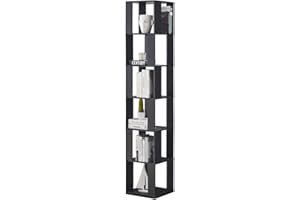‎NICEME NICEME 190cm Bücherregal, Drehbares Bücherregal, 6 Stufe Drehregal, Dekoregal Hohes Standregal für Wohnzimmer Ecke, aus MDF (Dunkel Walnuss), Schwarz