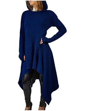 Issza Damen Unregelmäßige Hoodies Pullover Strick Oversize Kapuzen Sweater Langarm Pullikleid Longshirt Top Minikleid