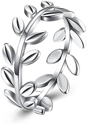 FushoP 925 Sterling Silver Ring Olive Branch Tree Leaf Engagement Wedding Ring (Sliver)