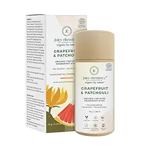 Juicy Chemistry Organic Deodorant for Women and Men, 70gm, Anti Perspirant Deo Stick Brighten uneven underarms and remove body odour, Grapefruit & Patchouli Deodorant (Stick)