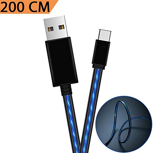 Câble USB Type A, Areson 200 cm LED Câble USB vers USB C Câble Chargeur Rapide pour Samsung Galaxy S9 Note 8 S8 Plus, Google Pixel xl2, LG G6 V20 V30 - Bleu