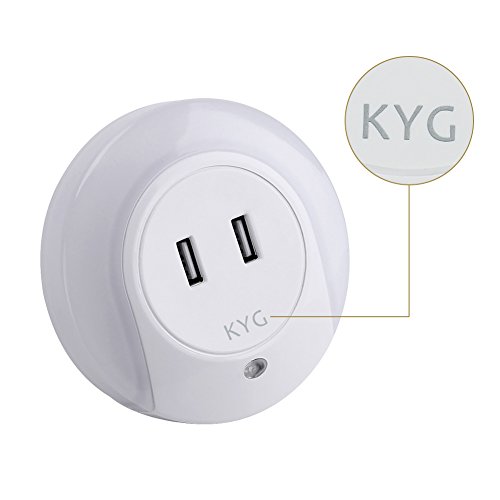 KYG LED Nachtlicht Mit Steckdose Dual USB Ladegerät Steckdosenlicht Sensor LED-Lampe für Flur Bad Schlafzimmer Wohnzimmer Küche Warmweiß - 2