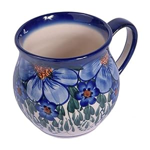 Traditional Polish Pottery, Handcrafted Ceramic Bubble Mug, Boleslawiec Style Pattern, Q.502.CREDO