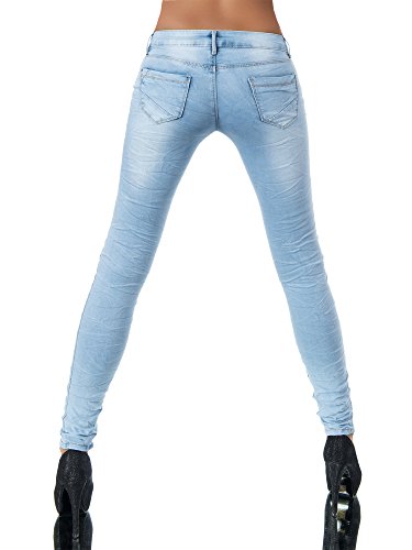 L851 Damen Jeans Hose Hüfthose Damenjeans Hüftjeans Röhrenjeans Röhrenhose Röhre, Größen:36 (S), Farben:Hellblau - 