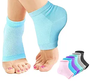 ELLVELLON [ Set Of 1 Pair ] Silicone Gel Moisturized With Oil Infused, Soft Cotton Heel Socks Used For Winter Summer Swelling Pain Relief, Dry Cracked Skin, Ankle Safety For Girls, Women, Men (Multi)