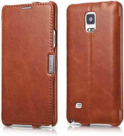 ICARERCase Suitable for Samsung Galaxy Note 4 / SM-N910, Genuine Leather, Protective Case with Side Folding, Ultra-Slim Cover, Thin Mobile Phone Case, Vintage Look, Brown