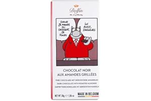 Dolfin Le Chat Chocolat Noir aux Amandes Grillées - Tablette Chocolat Noir Belge de Qualité & Amandes Grillées - Personnage Hilarant Le Chat - Idée Cadeau - 30g