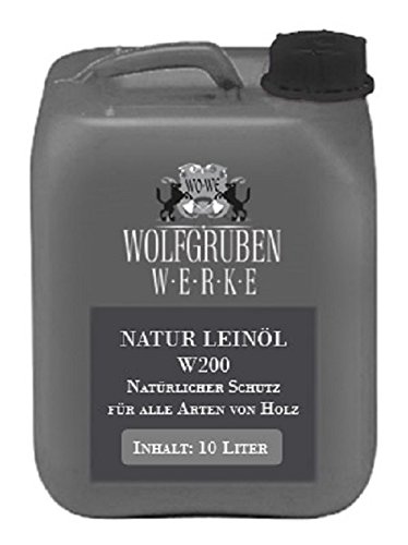 NATUR LEINÖL – KALT GEPRESST 10L Typ: Wolfgruben Werke (WO-WE) W200 natürlicher Schutz für alle Hölzer im Innen- und Außenbereich / LEIN OEL 100% aus der Natur / enthält keine Lösemittel, Aromate, Trockenstoffe oder Konservierungsstoffe / in Wohnräumen anwendbar / geeignet für Kinderspielzeug und Gegenstände die mit Lebensmittel in Berührung kommen / leichte Verarbeitung bei exzellentem Verlauf / Farbe: NATUR OPTIK / INNEN + AUSSEN