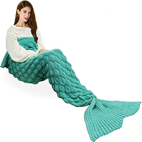 Qaurora Manta de Cola de Sirena Tejida a Mano All Seasons Manta de Cama cálida Sofá Edredón Saco de Dormir de Sala de Estar para Adultos 190x90 cm (74.8x35.4 Pulgadas)