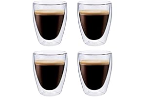 Maxxo Dwuścienne szklanki do kawy zestaw 4 x 235 ml szklanki termiczne do kawy z efektem unoszenia się, trwałe szklanki do kawy