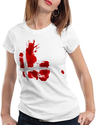 CottonCloud Flagge Dänemark Damen T-Shirt Fußball Sport Denmark WM EM Fahne, Farbe:Weiß, Größe:L