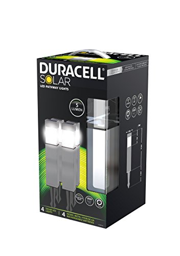 Duracell Solar-Gartenleuchte Edelstahl und Glas 4er Set, 5 x Lumen pro Leuchte , Maße: 39,65 x 5,8 x 5,8cm QS7Ma-R5-SS-W4 - 4