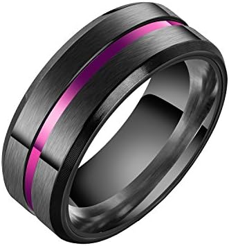 UMtrade Fashion Mens Womens Stainless Steel Fluted Ring 8mm Band Black Purple