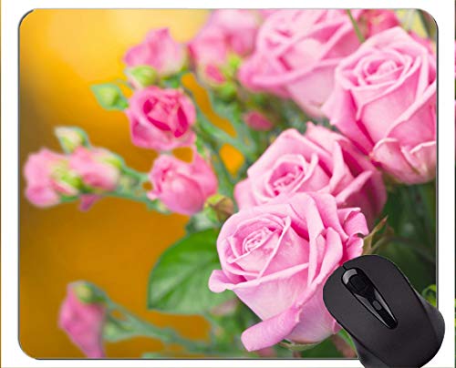Preisvergleich Produktbild Rechteck-Mausunterlage, rosa Blumen-Rosen-Blume - genähte Ränder