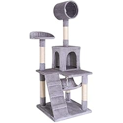 dibea Arbre à Chat avec Griffoir/Centre d'Activités - 60 x 60 x 133 cm - Gris clair