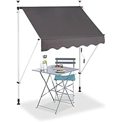 Relaxdays Store Balcon, Manivelle, Hauteur Réglable, Résistant UV, Polyester, Acier, Embouts, 150 x 120 cm, Gris