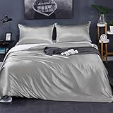 LilySilk Housse de Couette en Soie Double Face Anti-Rides Doux Confortable 19 Momme 260x240cm Gris Argenté & Blanc