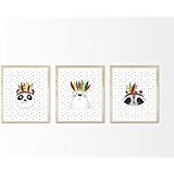 Kinderposter Kinderzimmerbild 3er-Set mit Panda, Eisbär, Eule und Waschbär - für Jungen, Baby, Kind - Geschenkidee zur Geburt, Taufe, Geburtstag; Poster Kinderzimmer Wandbild - ungerahmt