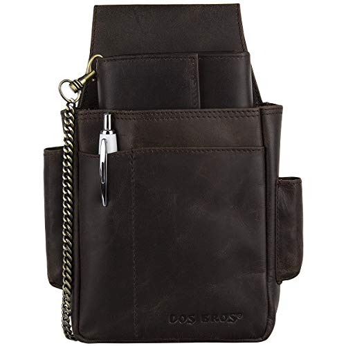 Preisvergleich Produktbild Dos Bros Hunter Premium Profi Leder Kellnerbörse Kellnerportemonnaie Taxibörse + Kellnerholster Lederholster Holster Kellnerhalfter Kellnertasche Set mit Kette DB-035-25 braun