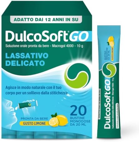 DulcoSoft GO Lassativo Pronto da bere Macrogol 4000, 20 Stick